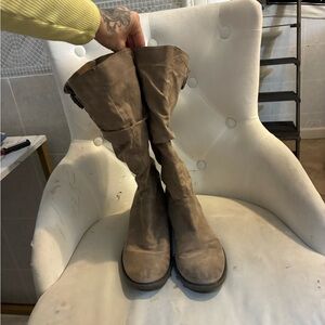 Tall Women's Riding Boots - Taupe Brown Suede